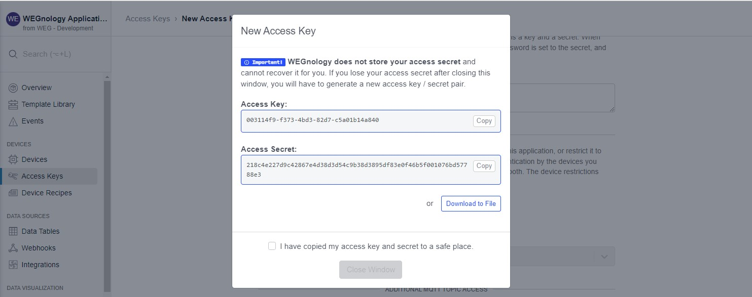 Access Key Generated Access Key Generated