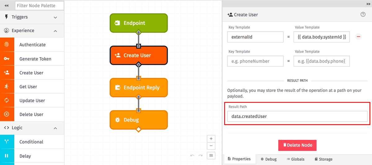 Authenticate Experience User Node Output Authenticate Experience User Node Output