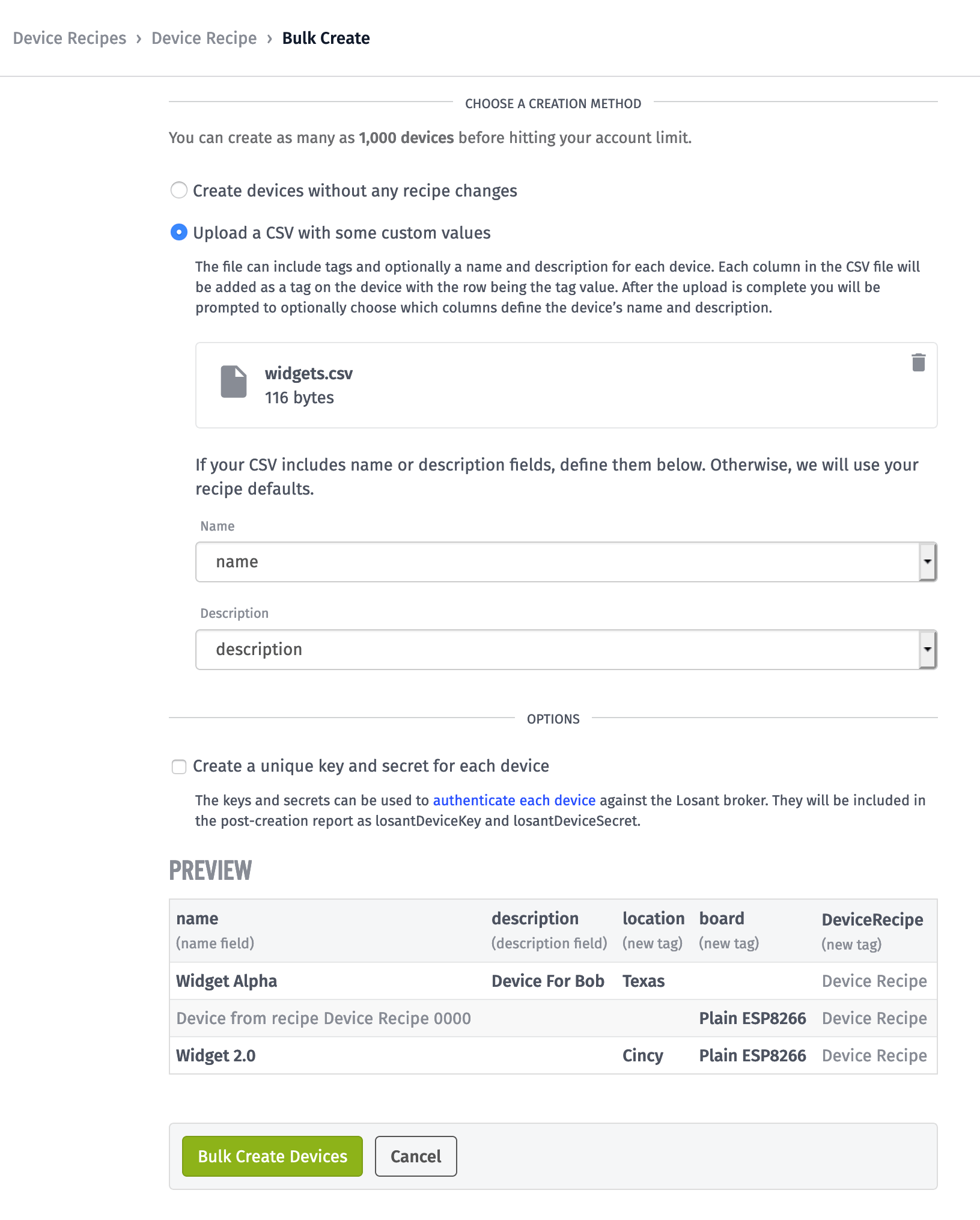 Bulk Device CSV Creation Bulk Device CSV Creation