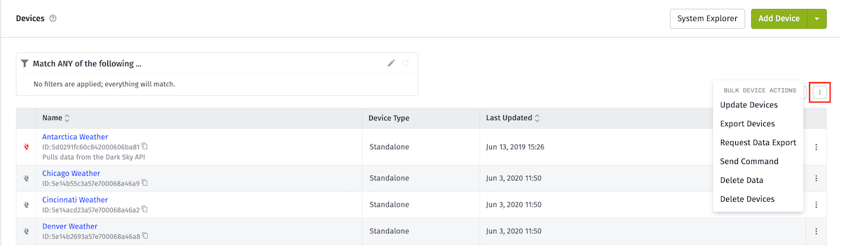 Bulk Device Actions Menu Bulk Device Actions Menu