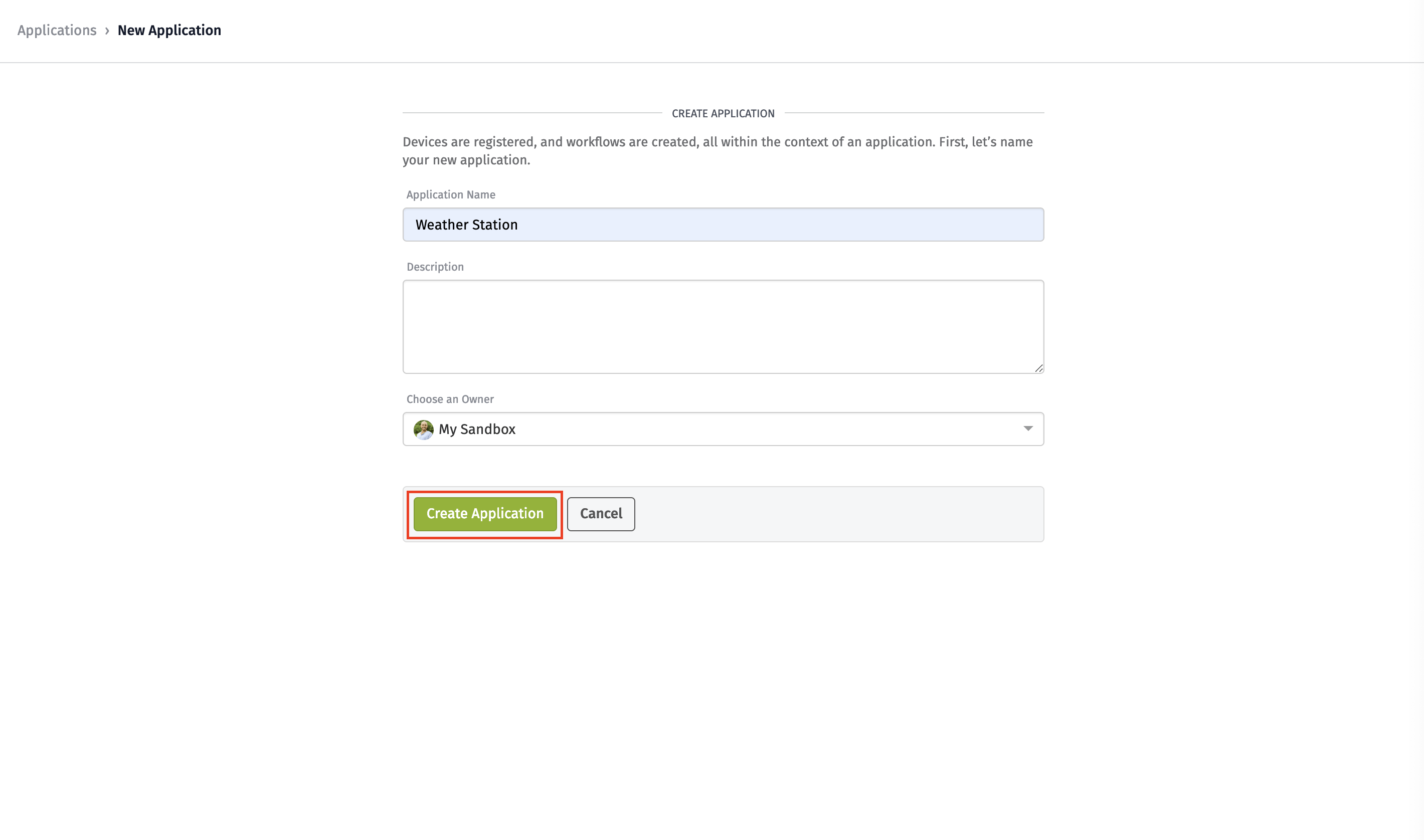 Create Application Create Application