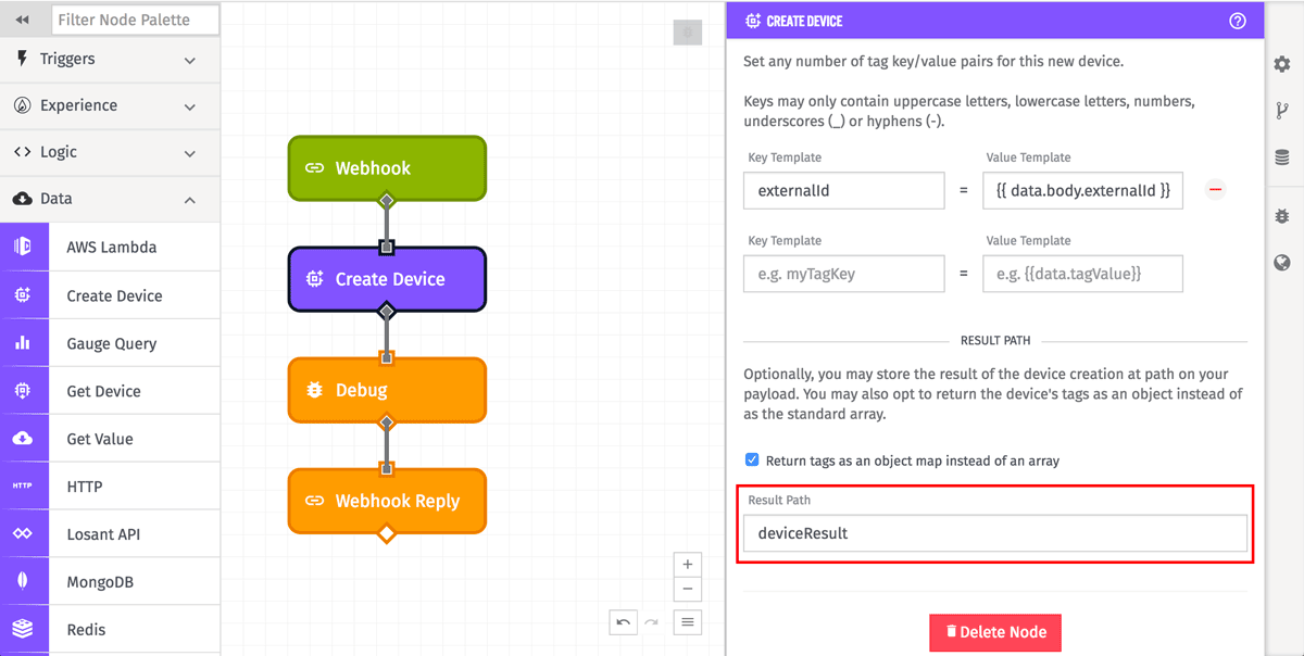 Device: Create Node Result