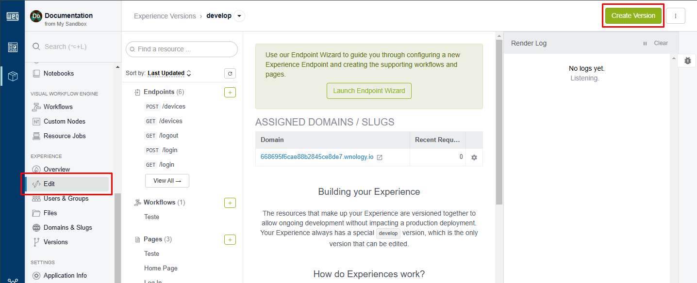 Create Experience Version Button Create Experience Version Button