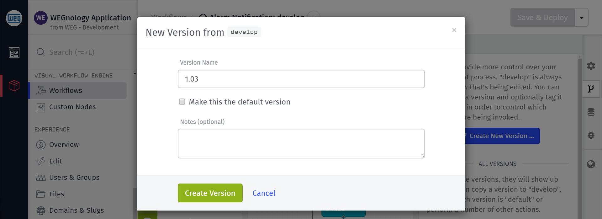 Create Version Modal Create Version Modal