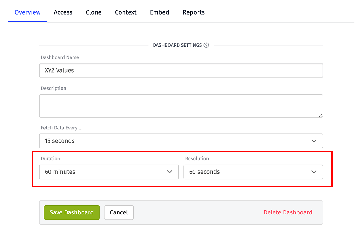 Dashboard Set Default Duration and Resolution Dashboard Set Default Duration and Resolution