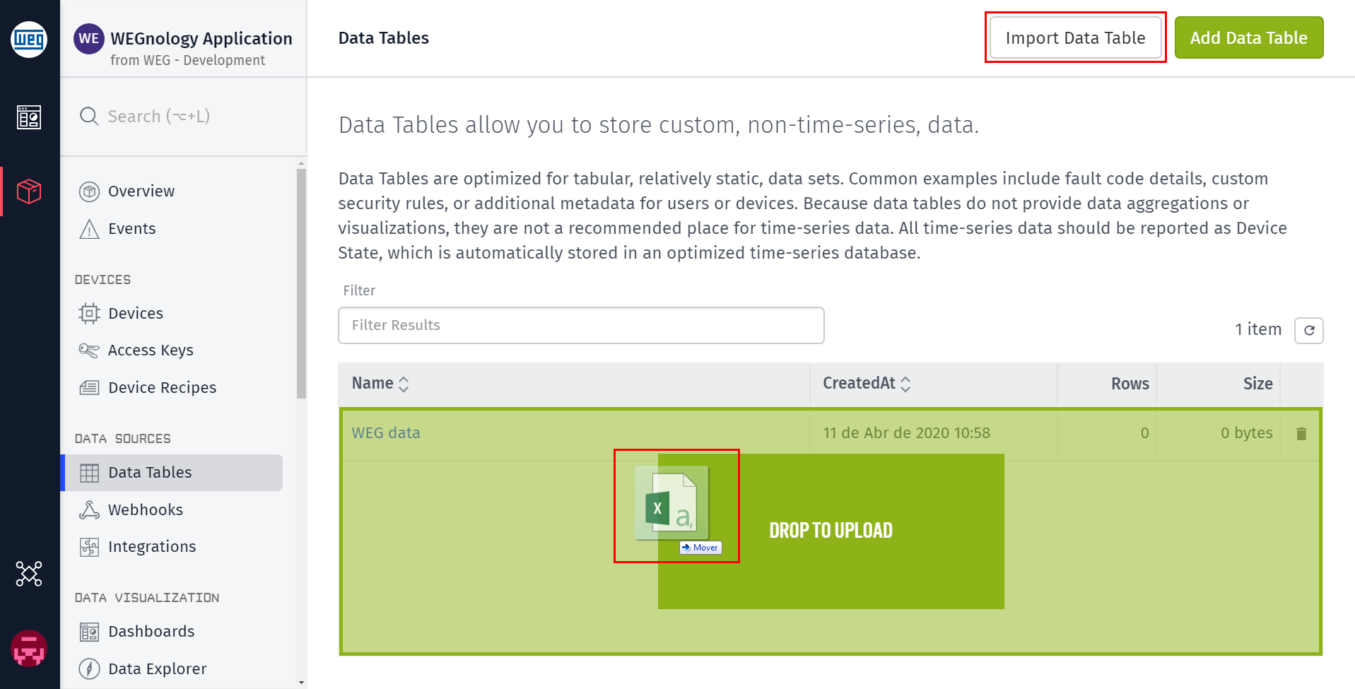 Data Table Importing Button Data Table Importing Button