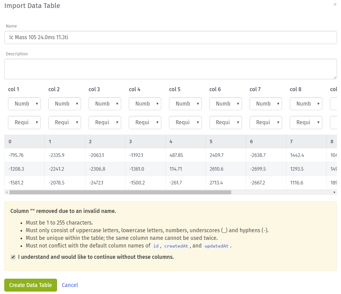 Data Table Importing Preview Data Table Importing Preview