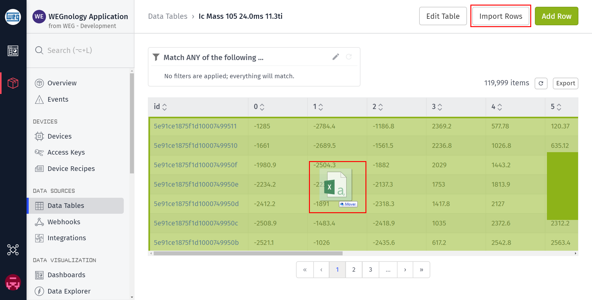 Data Table Rows Importing Button Data Table Rows Importing Button