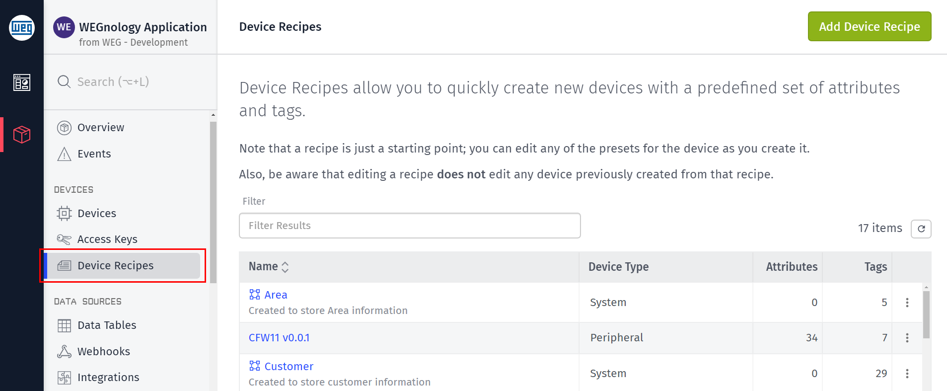 Device Recipe Overview Device Recipe Overview