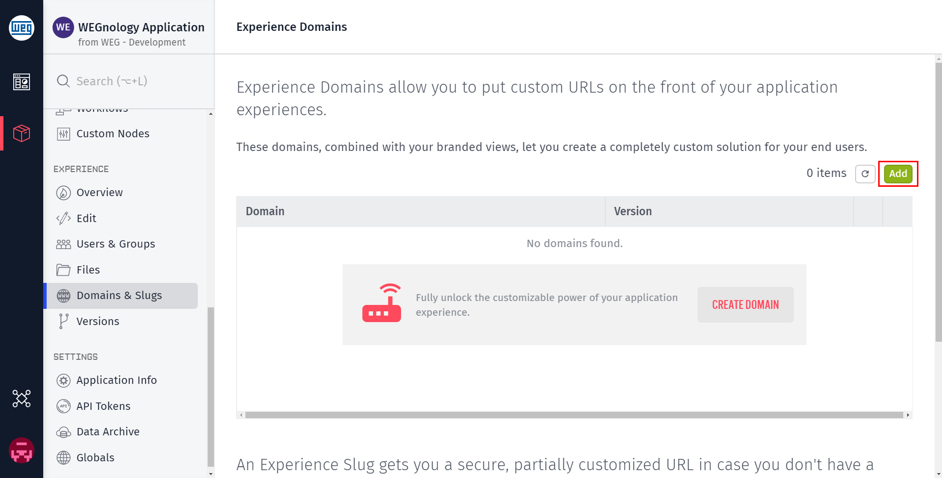 Add Experience Domain Add Experience Domain