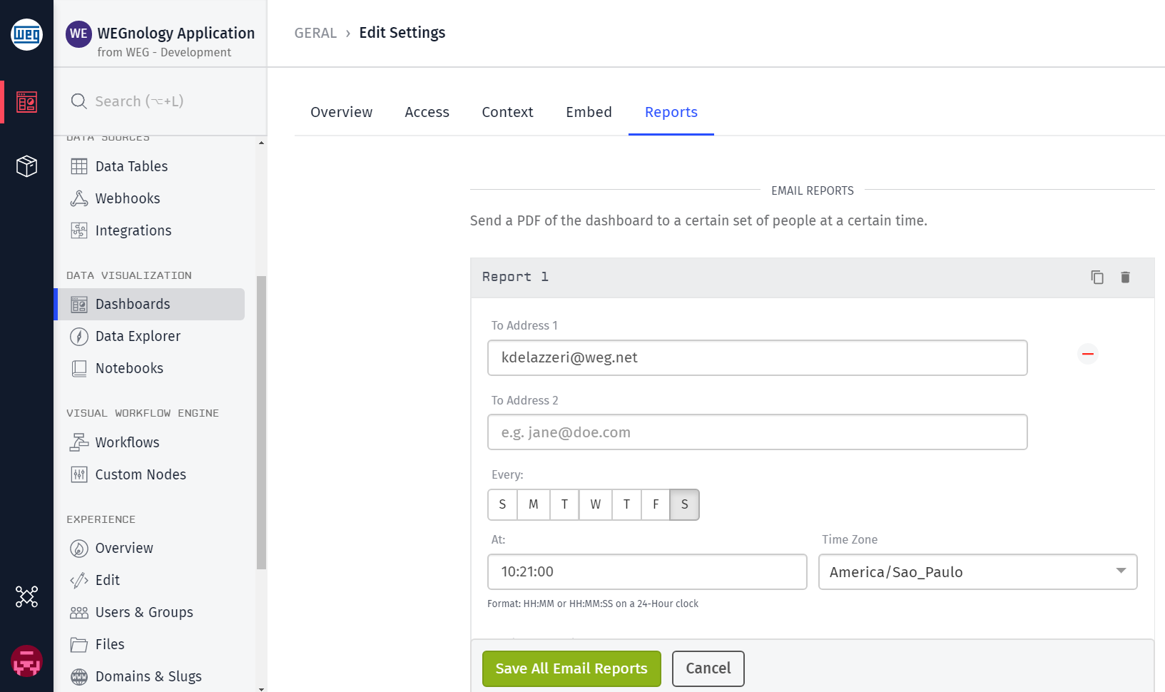 Email Report Settings Email Report Settings
