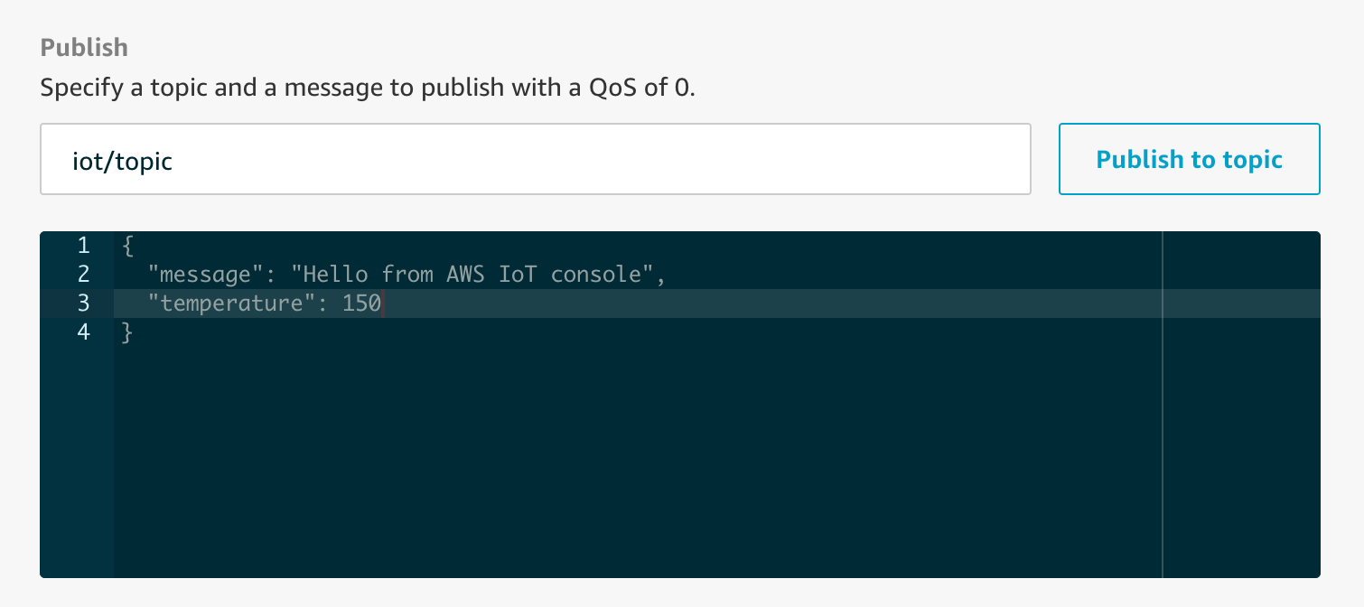 Example Temperature Publish to AWS IOT to trigger Rule Example Temperature Publish to AWS IOT to trigger Rule
