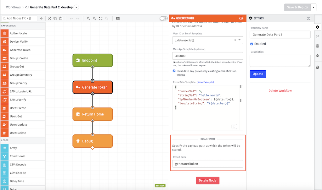 Generate Experience User Token Node Result Generate Experience User Token Node Result