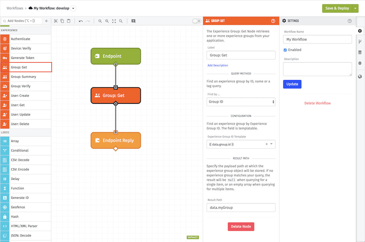 Get Experience Group Node Get Experience Group Node