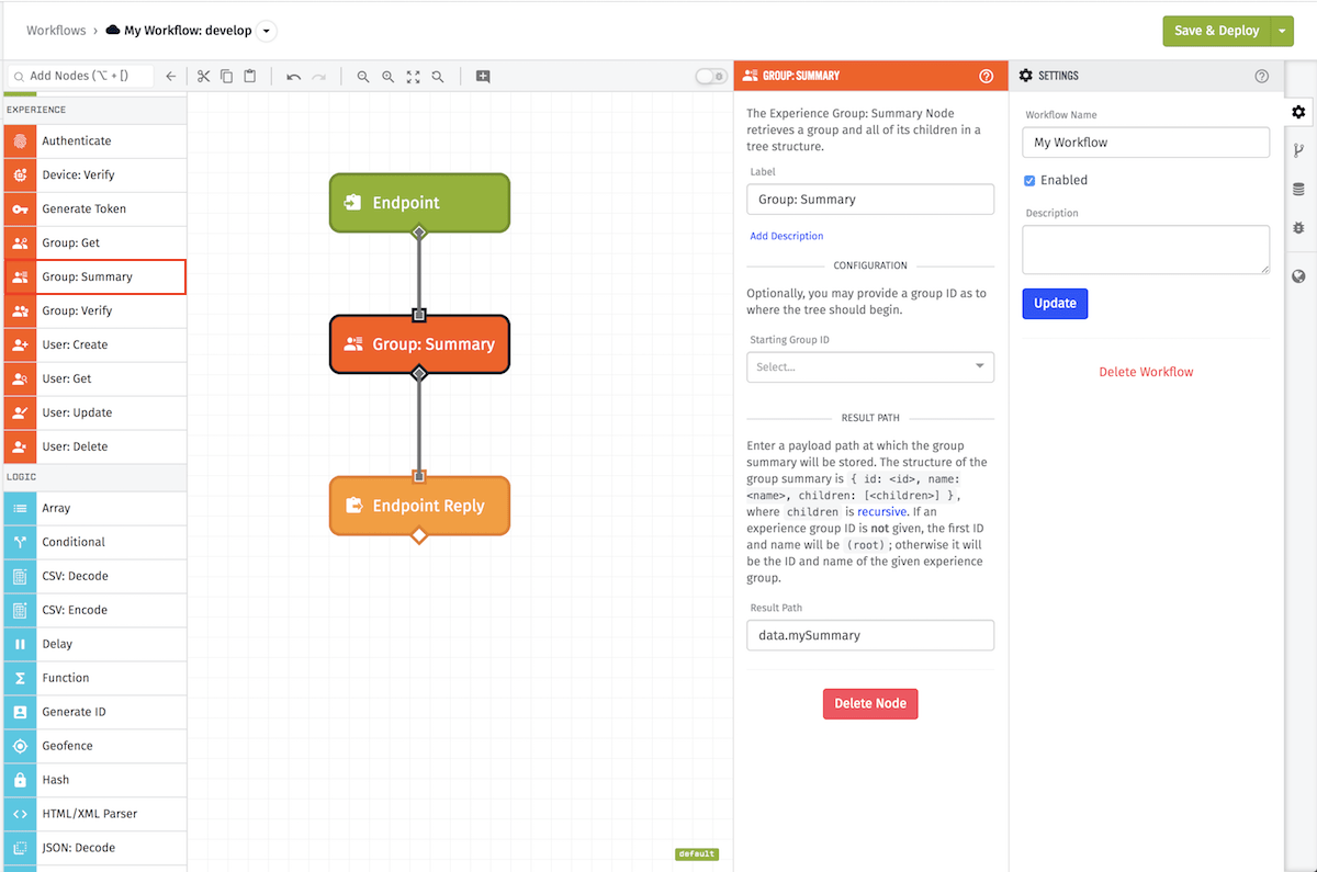 Experience Group Summary Node Group Summary Node