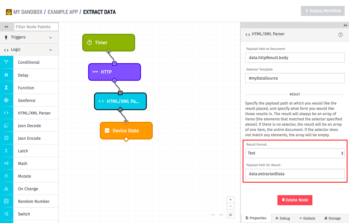 HTML/XML Parser Node Result HTML/XML Parser Node Result