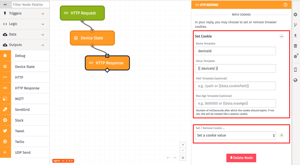 HTTP Response Node Cookie Config HTTP Response Node Cookie Config