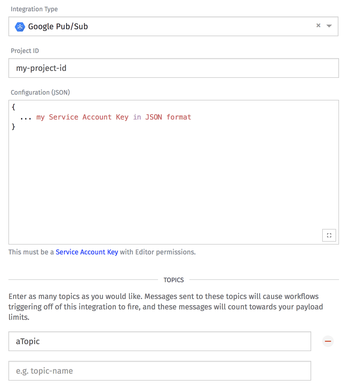 Integration Google Pub/Sub Config Integration Google Pub/Sub Config