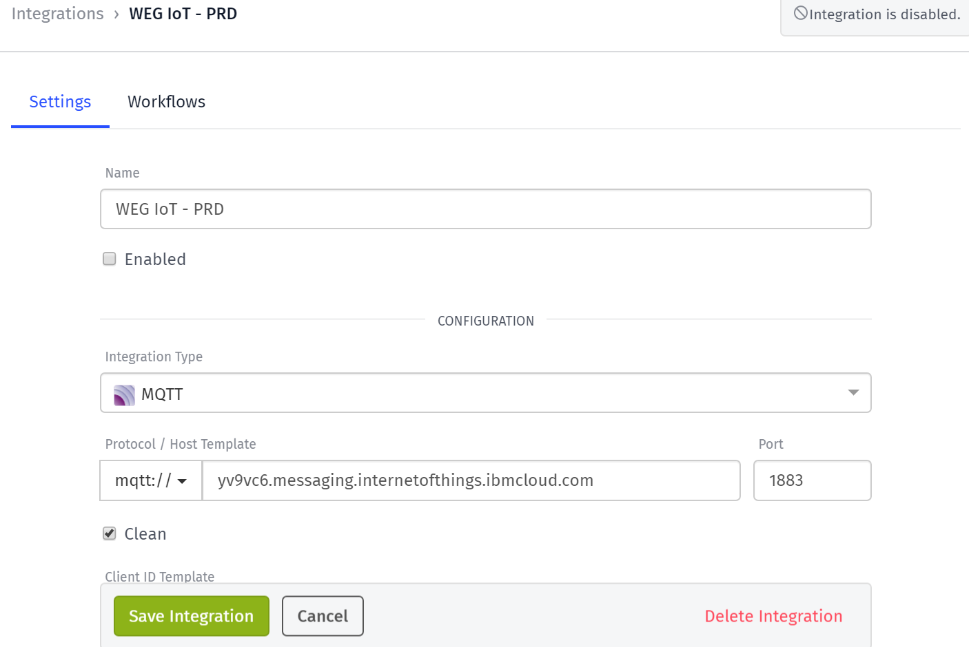 Integration MQTT Config Integration MQTT Config