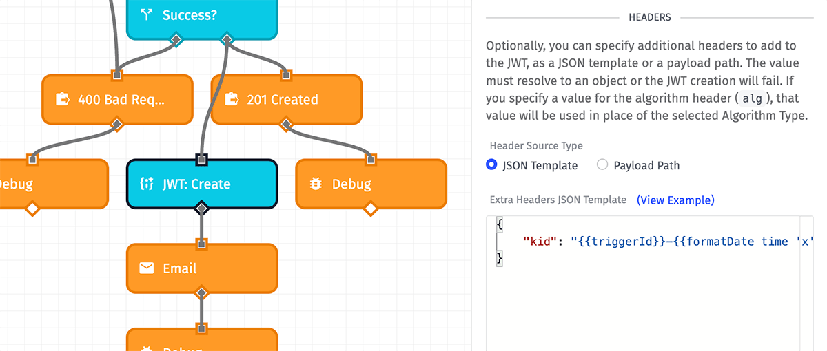 JWT: Create Node Headers