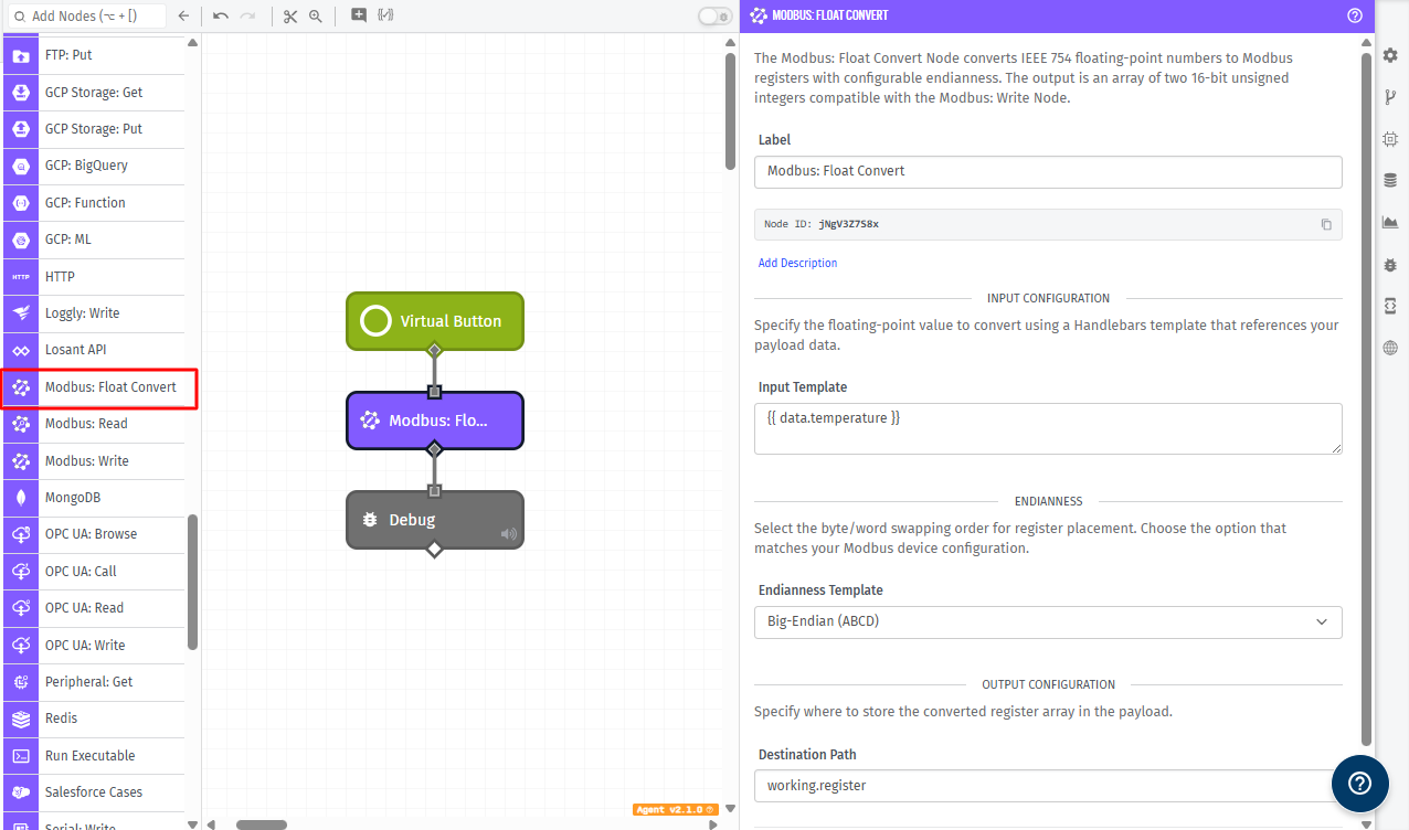 Modbus Float Convert Node Modbus Float Convert Node