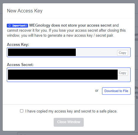 New Access Key New Access Key
