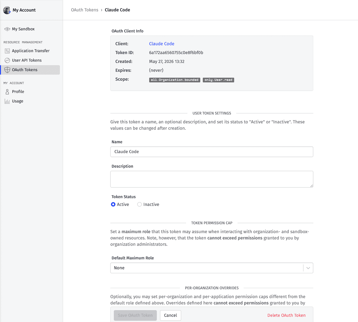 OAuth Token Detail Page OAuth Token Detail Page