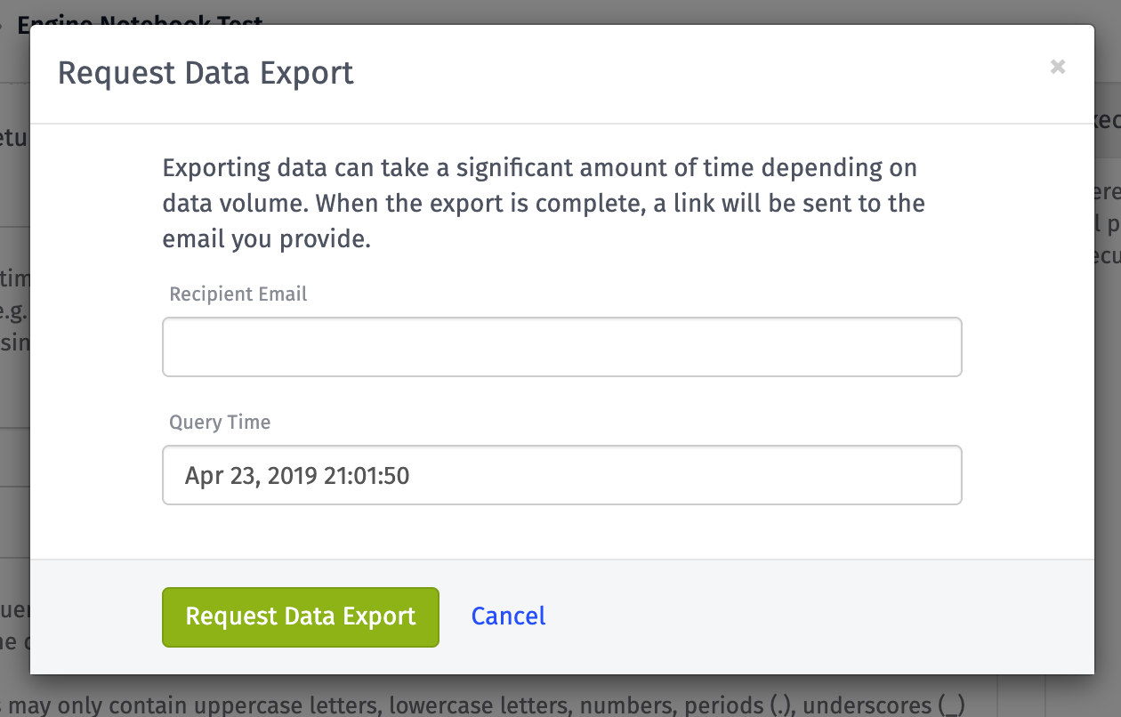 Request Data Exports Modal Request Data Exports Modal