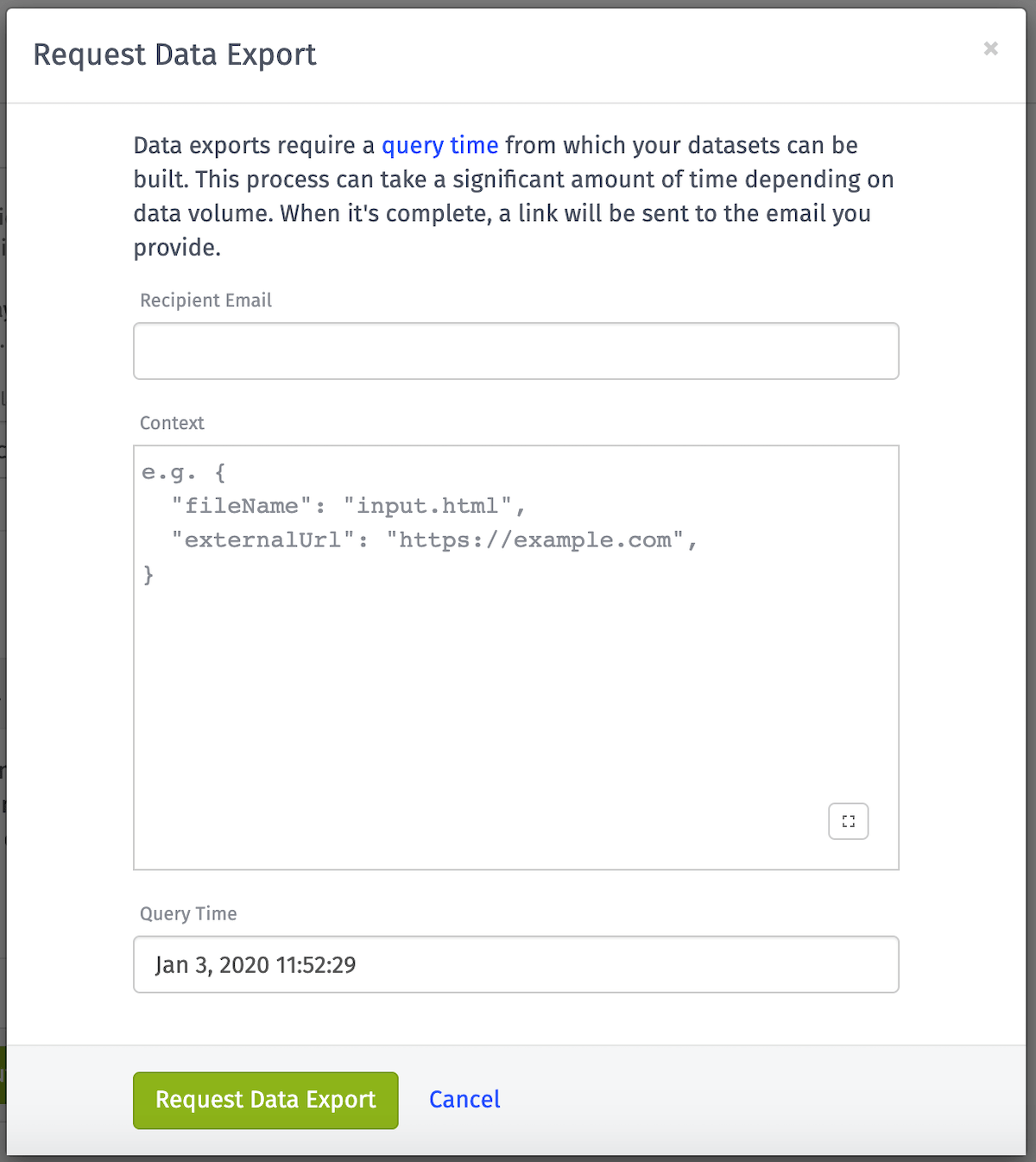 Request Export Modal