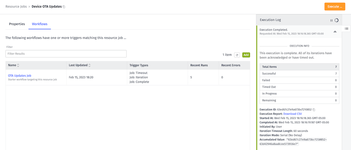 Resource Job Execution Log and Associated Workflows