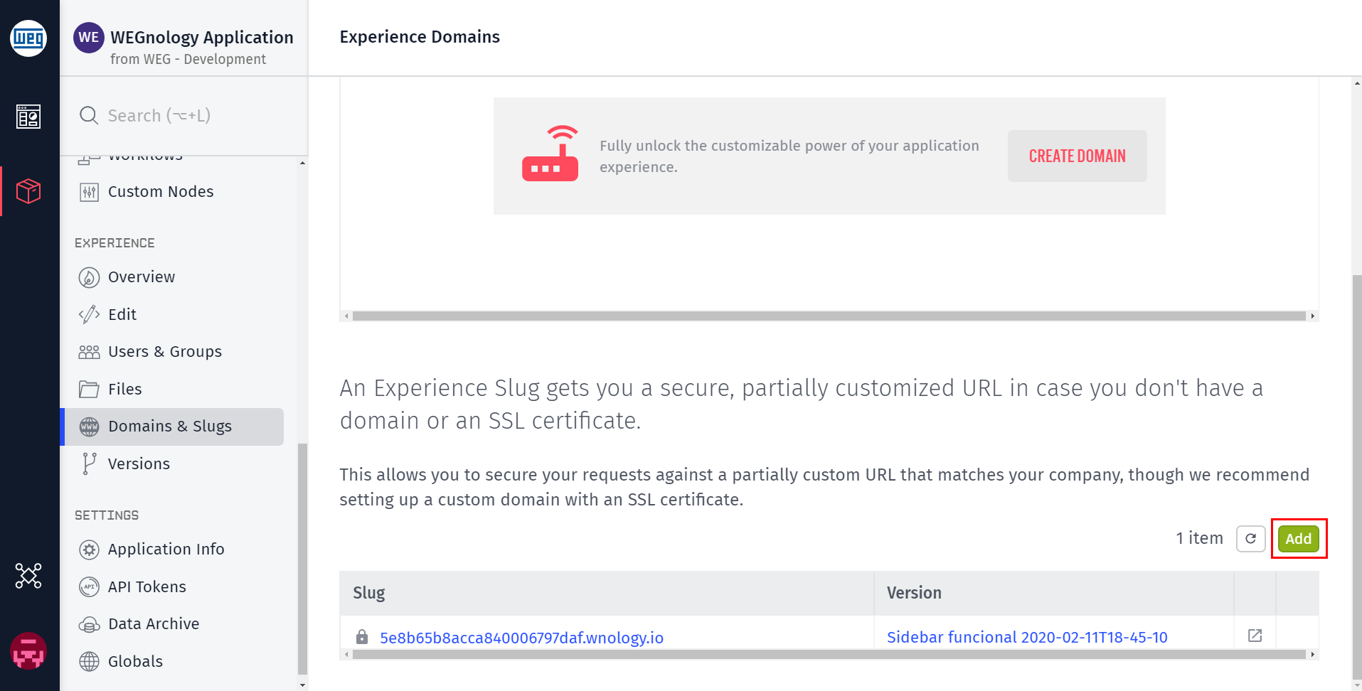 Add Experience Slug Add Experience Slug