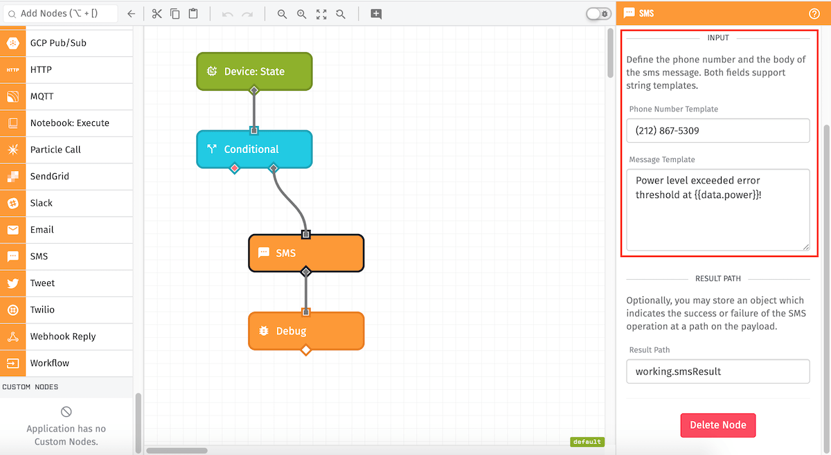 SMS Node Input SMS Node Input