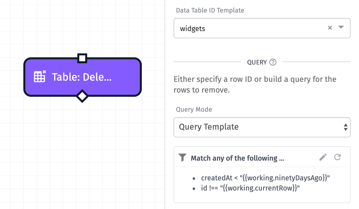 Table Delete Rows Node Query