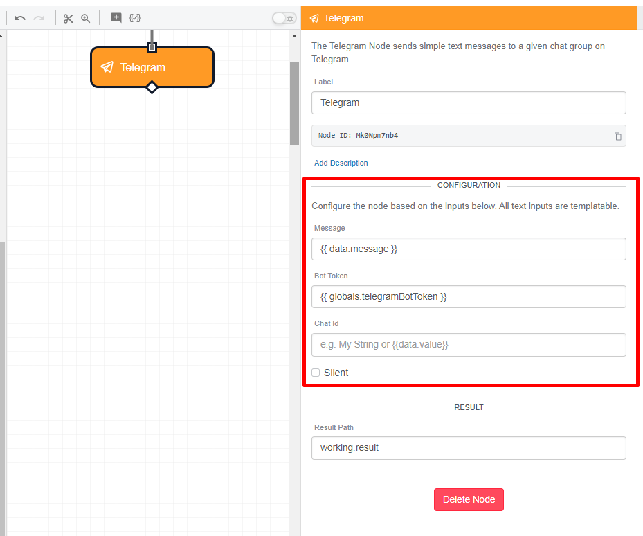 Telegram Node Config Telegram Node Config