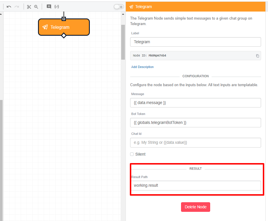 Telegram Node Result Telegram Node Result