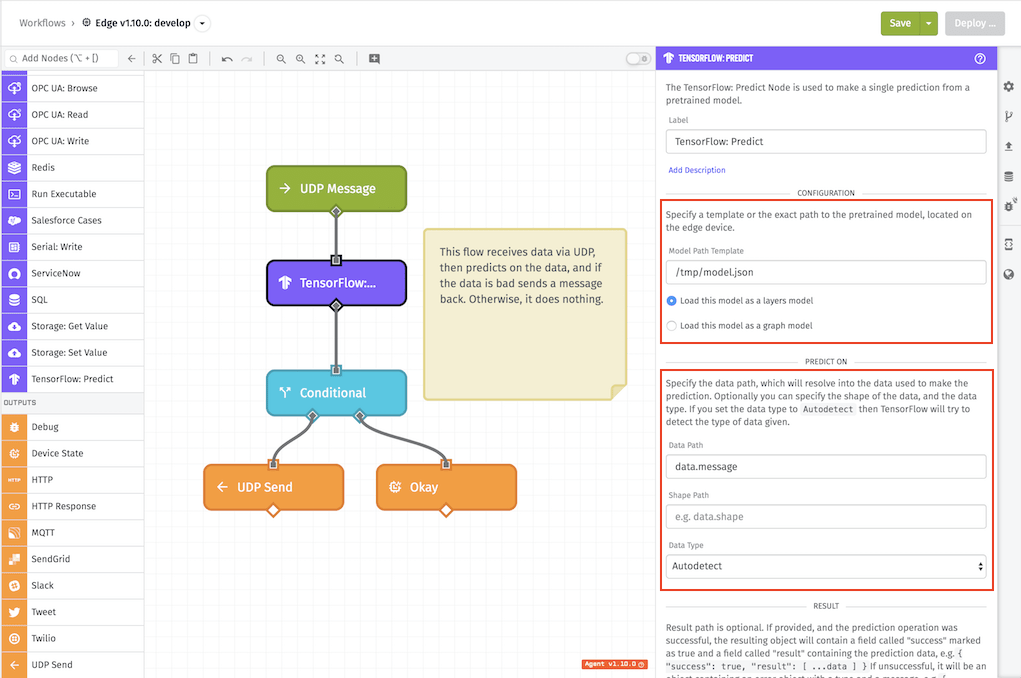 TensorFlow: Predict Node Configuration TensorFlow Predict Node Configuration