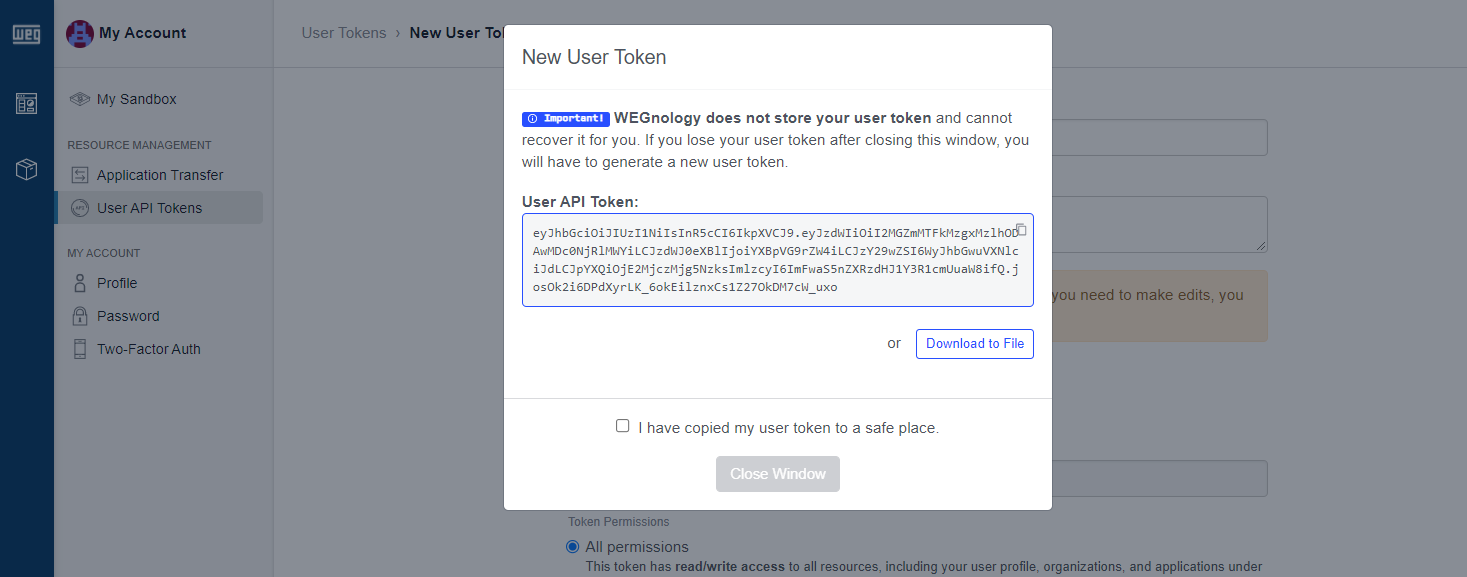 User Token Generated User Token Generated