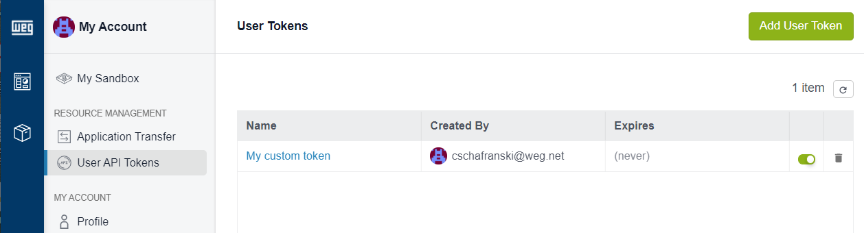 User API Tokens Application API Tokens