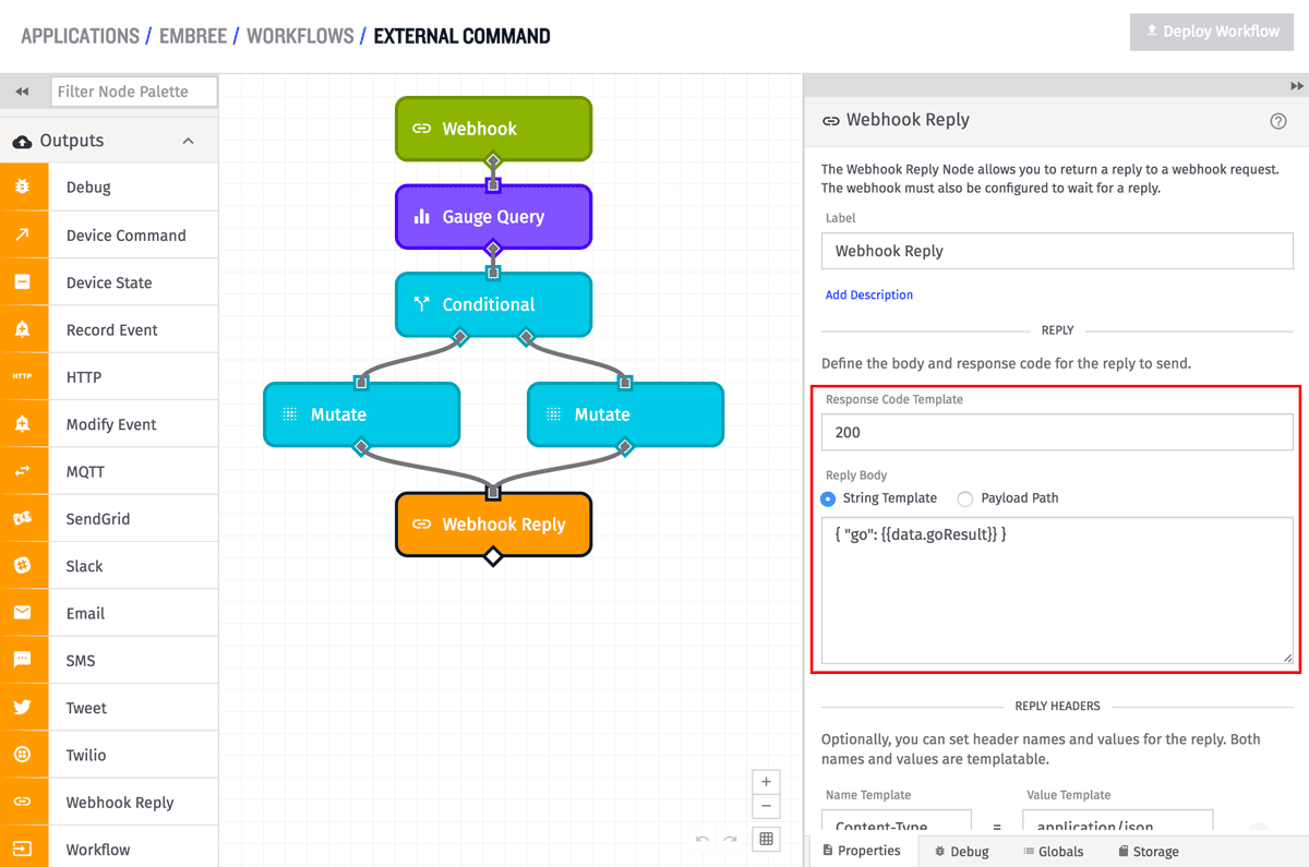 Webhook: Reply Node Config Webhook: Reply Node Config