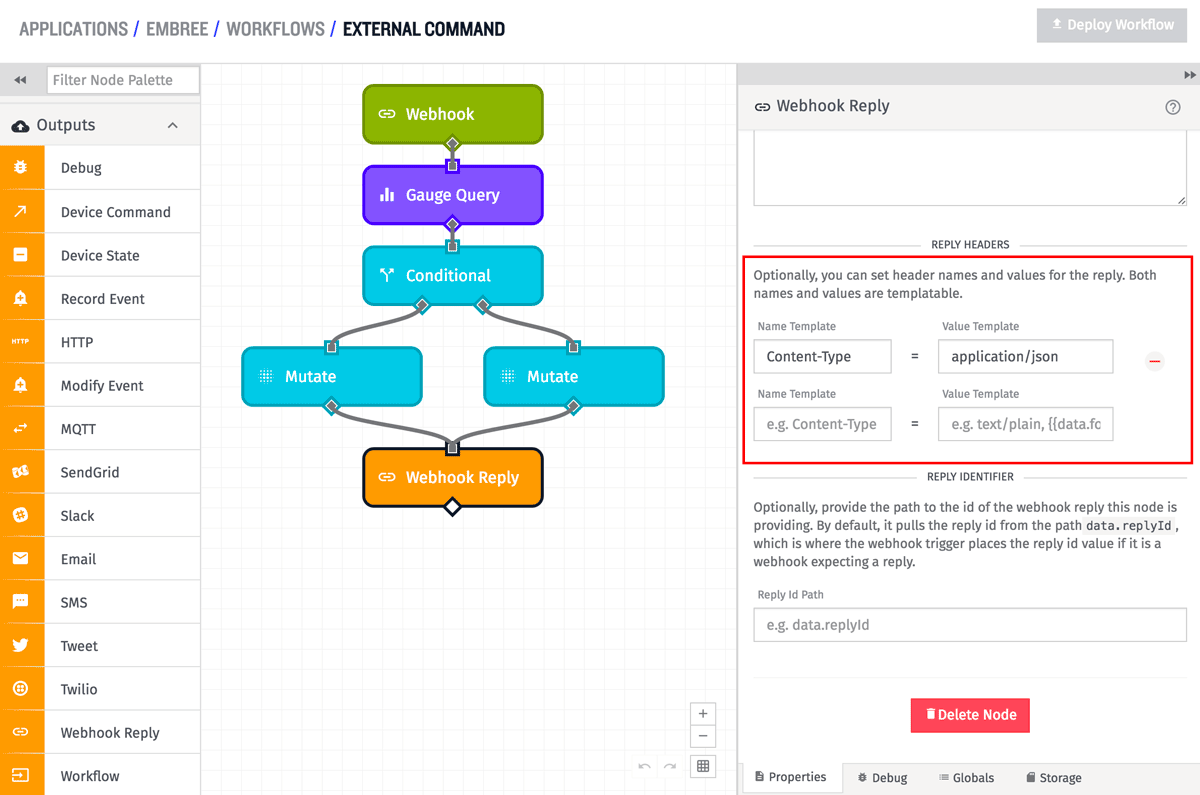 Webhook: Reply Node Header Config Webhook: Reply Node Header Config