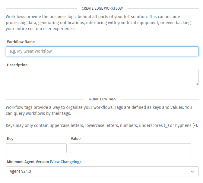Create Workflow Settings Create Workflow Settings