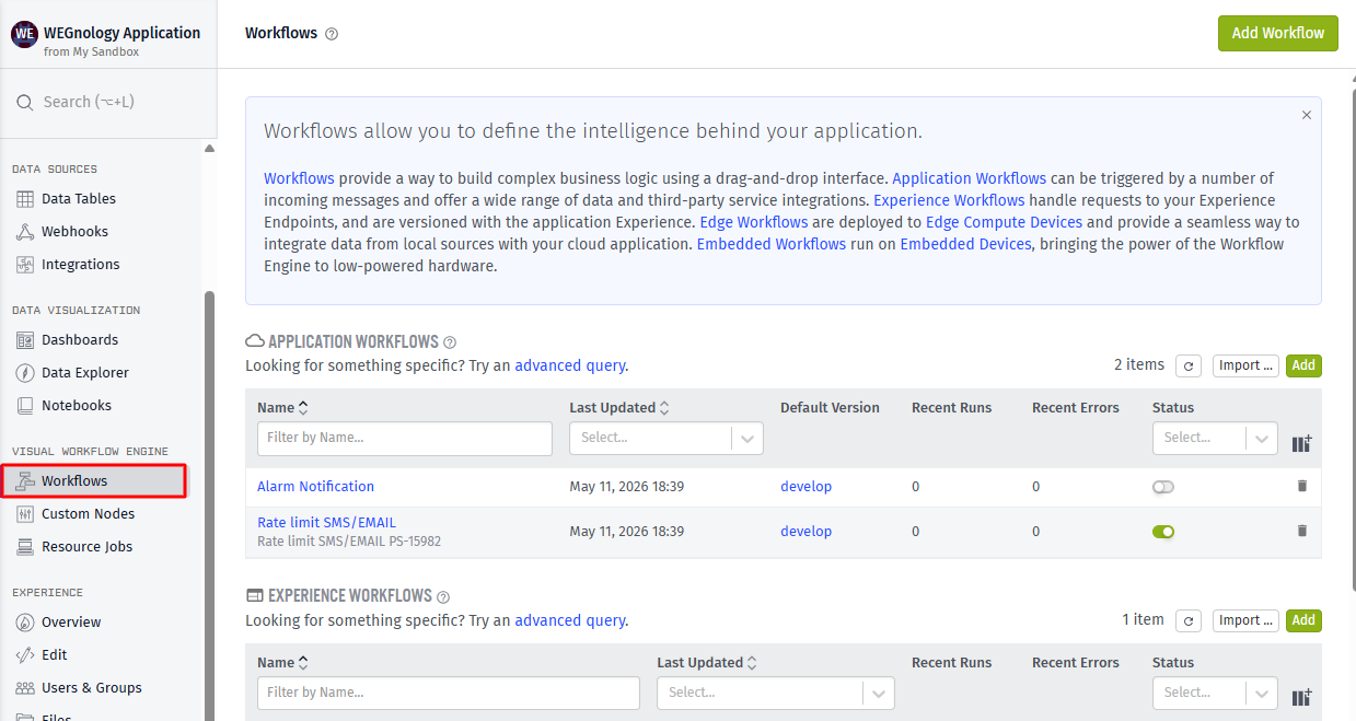 Workflows List Workflows List
